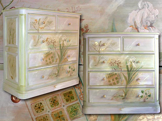 meuble peint : commode "jardin à la française"